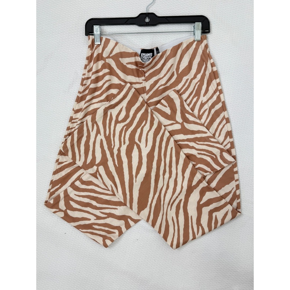 Reclaimed Vintage Zebra Print Flare Trousers Pants Tan Cream Pull On Stretch 10